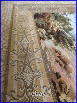 Vintage Aubusson Style Tapestry Pastoral Scene Old Mill French Jacquard Large