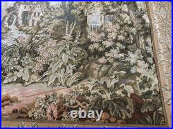 Vintage Aubusson Style Tapestry Pastoral Scene Old Mill French Jacquard Large