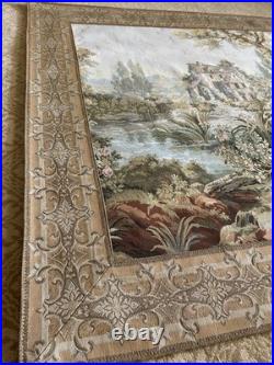 Vintage Aubusson Style Tapestry Pastoral Scene Old Mill French Jacquard Large Vintage Aubusson Style Tapestry Pastoral Scene Old Mill French Jacquard Large
