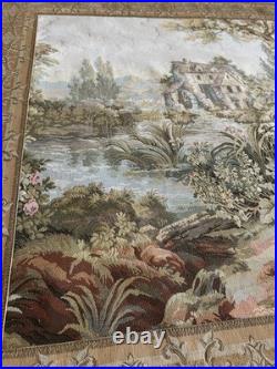 Vintage Aubusson Style Tapestry Pastoral Scene Old Mill French Jacquard Large