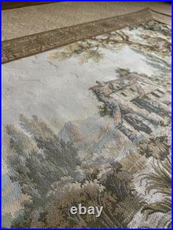 Vintage Aubusson Style Tapestry Pastoral Scene Old Mill French Jacquard Large Vintage Aubusson Style Tapestry Pastoral Scene Old Mill French Jacquard Large