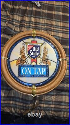 Vintage Bar Light Old Style Beer On Tap Sign Faux Stained Glass/ Good Condit