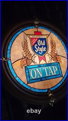 Vintage Bar Light Old Style Beer On Tap Sign Faux Stained Glass/ Good Condit