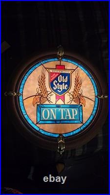 Vintage Bar Light Old Style Beer On Tap Sign Faux Stained Glass/ Good Condit