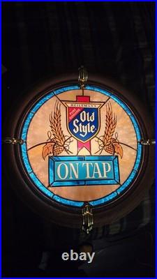 Vintage Bar Light Old Style Beer On Tap Sign Faux Stained Glass/ Good Condit