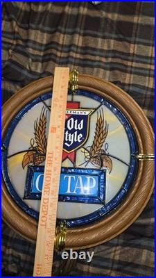 Vintage Bar Light Old Style Beer On Tap Sign Faux Stained Glass/ Good Condit