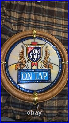 Vintage Bar Light Old Style Beer On Tap Sign Faux Stained Glass/ Good Condit