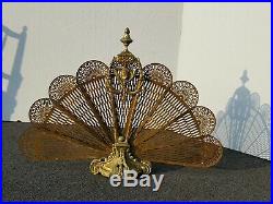 Vintage Brass Old Peacock Style Fan Fireplace Screen w Victorian Woman Pendant