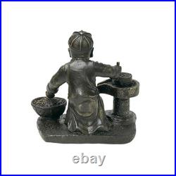 Vintage Bronze Color Metal Old Style Dressing Kid Grinding Pose Statue ws4742
