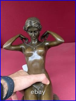 Vintage Bronze Sculpture Statue Woman Marble Nude Decor Paris Ponsard Rare Old