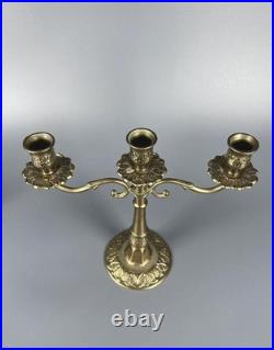 Vintage Candlestick Holder Antique Decor Collectible Metal Old Style 3-Light