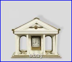 Vintage Desk Clock Jaeger Wooden Temple Mounted Quartz Rome Style Rare Old 20th