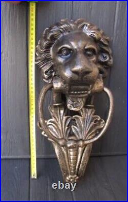 Vintage Door knocker Handle Gate Cast Iron Lion Head Heavy Style Rare Old 38 cm