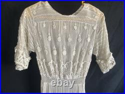 Vintage Edwardian Style Lace Ruffle Tea Party Dress Old Sheer Fine Detail