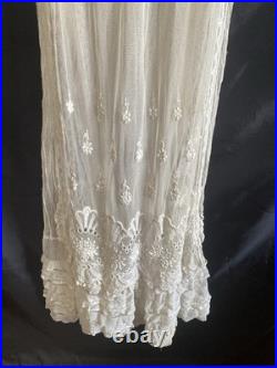 Vintage Edwardian Style Lace Ruffle Tea Party Dress Old Sheer Fine Detail