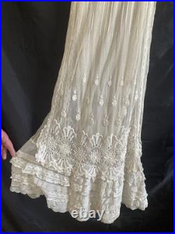 Vintage Edwardian Style Lace Ruffle Tea Party Dress Old Sheer Fine Detail