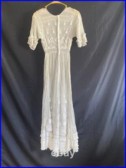 Vintage Edwardian Style Lace Ruffle Tea Party Dress Old Sheer Fine Detail