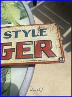Vintage Esslinger's Old Style Lager Metal Tin Beer Sign Novelty Advertising Co