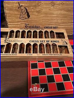 Vintage Excalibur Old Gothic Styled Chess Set 4 1/2 King Weighted & Felted