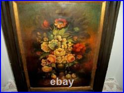 Vintage Floral Oil Painting Flemish School Old World Style MID Century Signed