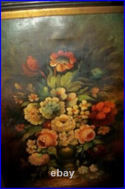 Vintage Floral Oil Painting Flemish School Old World Style MID Century Signed