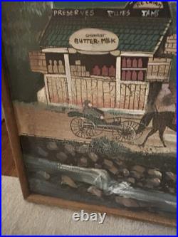 Vintage Folk Art Painting Olde Bucks County Style Signed Christine Framed 48