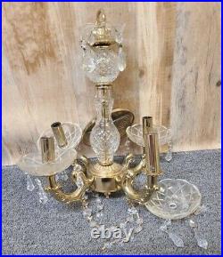 Vintage French Empire Style Crystal Prism Hanging Light Fixture Chandelier Old