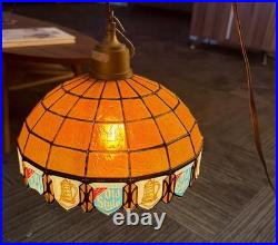 Vintage G. Heileman Brewing Co. Old Style Beer Faux-Tiffany Style Hanging Lamp