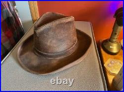 Vintage Genuine Leather Cowboy Hat Rustic Old West Style Hat