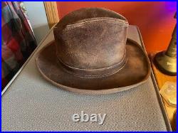 Vintage Genuine Leather Cowboy Hat Rustic Old West Style Hat