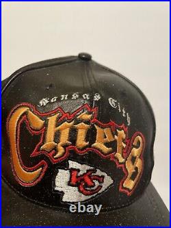 Vintage Genuine Leather Kansas City Chiefs Old English Script Style Black Hat