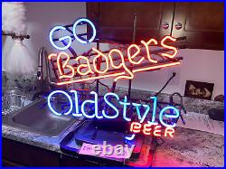 Vintage Go Badgers Old Style Beer Neon Sign Wisconsin Badgers WORKS (7986)