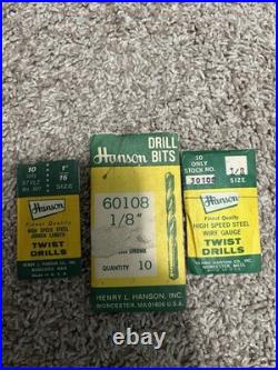 Vintage Hanson Drill Bit Lot, Old Style. High Speed Steel. 1/16 to 1/2