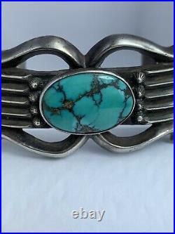 Vintage Harry Morgan Navajo Sand Cast Turquoise Cuff Old Style Master Craftsman