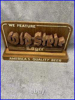 Vintage Heileman OLD STYLE Lager Beer Die Cut Wood Back Bar Sign La Crosse WI