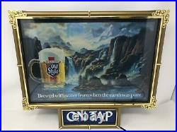 Vintage Heileman Old Style Beer Lighted On Tap Waterfall Wall Sign 1980's