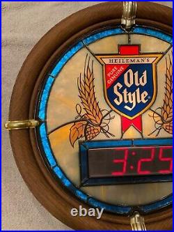 Vintage Heileman Old Style Pure Genuine Beer Lighted Sign With Digital Clock