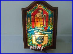 Vintage Heileman's 1970's Old Style Tall Stein Faux Stained Glass Lighted Sign