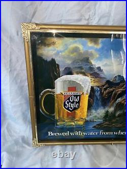 Vintage Heileman's Old Style Beer Illuminated Waterfall Scene With Motion Sign