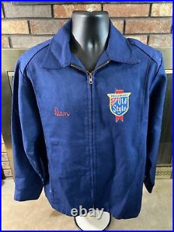 Vintage Heileman's Old Style Beer Jacket Uniform Jacket Mens Size Large Blue Vtg