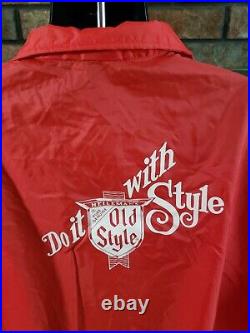 Vintage Heileman's Old Style Beer Jacket Windbreaker Jacket Mens Large Red Vtg