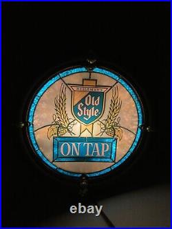 Vintage Heileman's Old Style Beer Light Sign 16 Faux Stained Glass Working