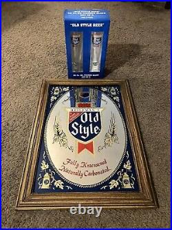 Vintage Heileman's Old Style Beer Mirror Framed 21 X 15 With Glasses