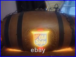 Vintage Heileman's Old Style Beer Pure Genuine Pool Table Hanging Barrel Light