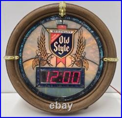 Vintage Heileman's Old Style Beer Sign Light Up Digital Clock 1988 Stained Glass
