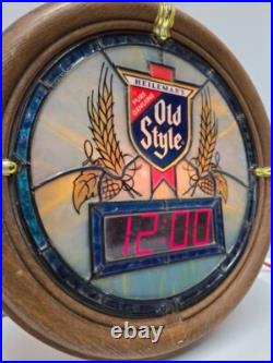 Vintage Heileman's Old Style Beer Sign Light Up Digital Clock 1988 Stained Glass