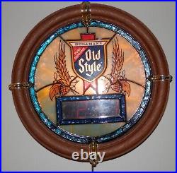 Vintage Heileman's Old Style Beer Sign Light Up Digital Clock 1988 Stained Glass