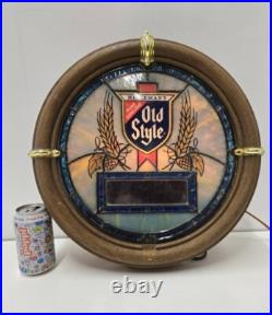 Vintage Heileman's Old Style Beer Sign Light Up Digital Clock 1988 Stained Glass