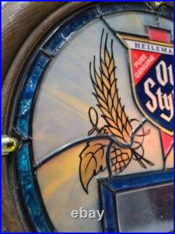 Vintage Heileman's Old Style Beer Sign Light Up Digital Clock 1988 Stained Glass
