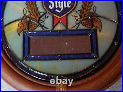 Vintage Heileman's Old Style Beer Sign Light Up Digital Clock 1988 Stained Glass